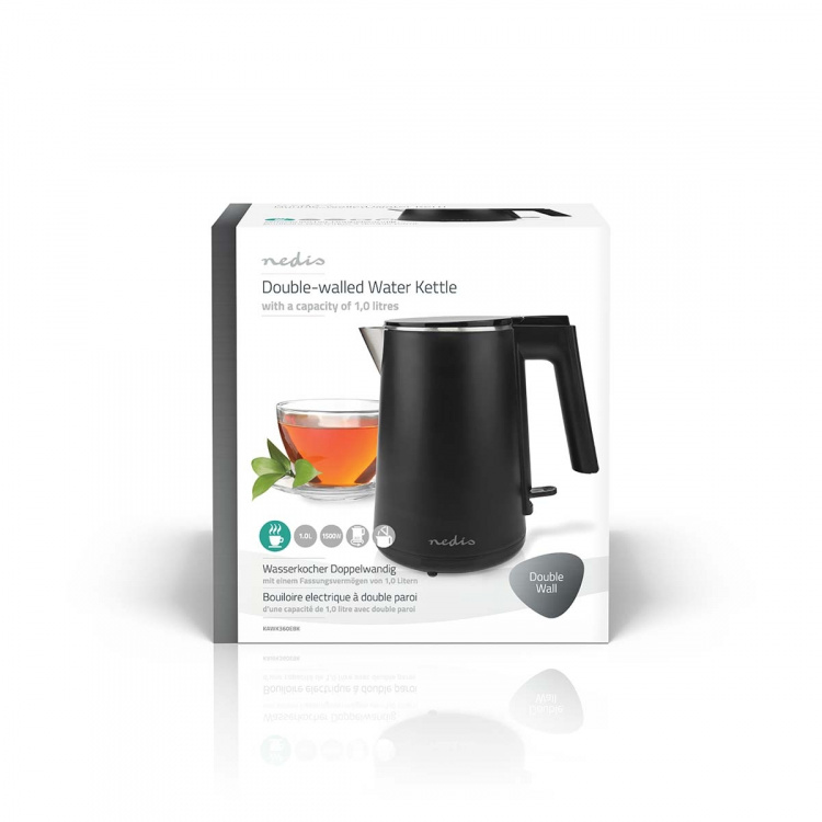 Nedis Electric Kettle | 1.0 l | Plastic | Black | Rotatable 360 degrees | Concealed heating element | Strix® controller | Boil-dry protection