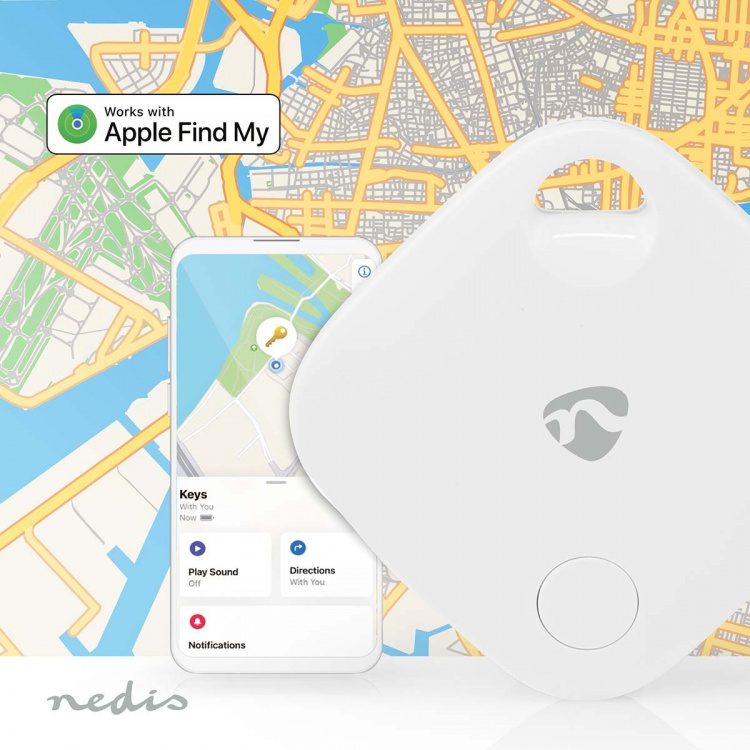 Nedis Key Finder | Compatible with: Apple Find My App | Battery Powered | 1x CR2032 | Batteries included | Bluetooth® version: 5.1 | Battery life up to: 1 year | White | 1 pcs Nedis Key Finder | Compatible with: Apple Find My App | Battery Powered | 1x CR2032 | Batteries included | Bluetooth® version: 5.1 | Battery life up to: 1 year | White | 1 pcs