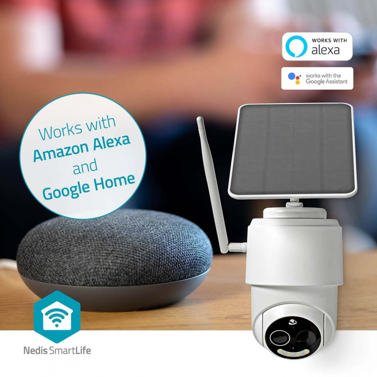 Nedis SmartLife Outdoor Camera | Full HD 1080p | Pan tilt | IP65 | Max. battery life: 5 Months | Cloud Storage (optional) / microSD (not included) | 5 V DC | With motion sensor | Night vision | White Nedis SmartLife Outdoor Camera | Full HD 1080p | Pan tilt | IP65 | Max. battery life: 5 Months | Cloud Storage (optional) / microSD (not included) | 5 V DC | With motion sensor | Night vision | White
