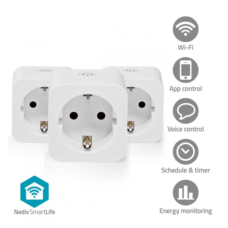 Nedis SmartLife Smart Plug | IP21 | Power meter | 3680 W | Type F (CEE 7/7) | 0 - 55 °C | Android™ / IOS | White | 3 pcs