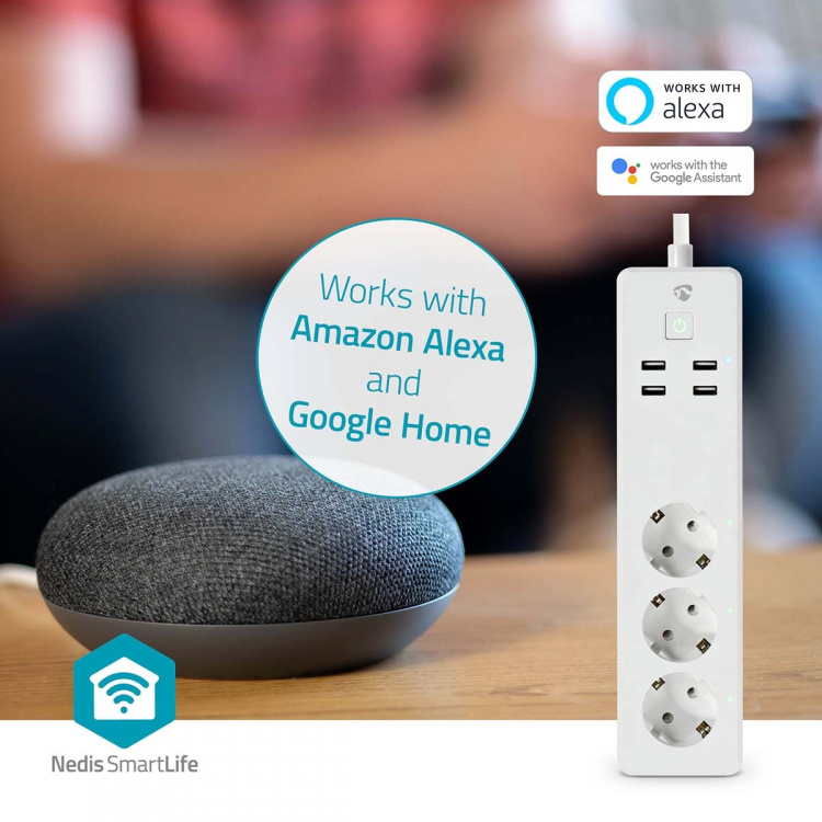 Nedis SmartLife Power Strip | 3x Plug with earth contact (CEE 7/3) / 4x USB | 16 A | 3680 W | 1.80 m | -10 - 40 °C | Android™ / IOS | White Nedis SmartLife Power Strip | 3x Plug with earth contact (CEE 7/3) / 4x USB | 16 A | 3680 W | 1.80 m | -10 - 40 °C | Android™ / IOS | White