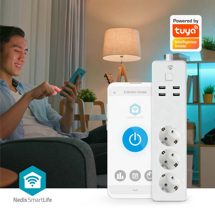 Nedis SmartLife Power Strip | 3x Plug with earth contact (CEE 7/3) / 4x USB | 16 A | 3680 W | 1.80 m | -10 - 40 °C | Android™ / IOS | White Nedis SmartLife Power Strip | 3x Plug with earth contact (CEE 7/3) / 4x USB | 16 A | 3680 W | 1.80 m | -10 - 40 °C | Android™ / IOS | White