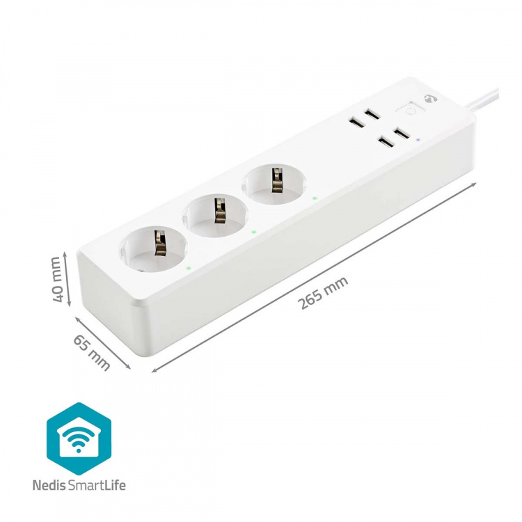 Nedis SmartLife Power Strip | 3x Plug with earth contact (CEE 7/3) / 4x USB | 16 A | 3680 W | 1.80 m | -10 - 40 °C | Android™ / IOS | White Nedis SmartLife Power Strip | 3x Plug with earth contact (CEE 7/3) / 4x USB | 16 A | 3680 W | 1.80 m | -10 - 40 °C | Android™ / IOS | White