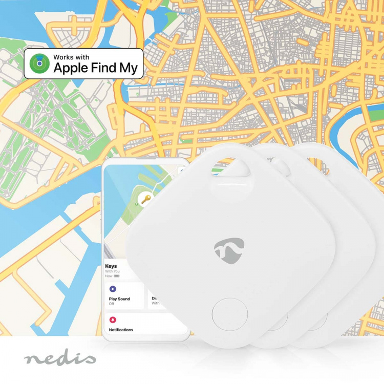 Nedis Key Finder | Compatible with: Apple Find My App | Battery Powered | 3x CR2032 | Batteries included | Bluetooth® version: 5.1 | Battery life up to: 1 year | White | 3 pcs Nedis Key Finder | Compatible with: Apple Find My App | Battery Powered | 3x CR2032 | Batteries included | Bluetooth® version: 5.1 | Battery life up to: 1 year | White | 3 pcs