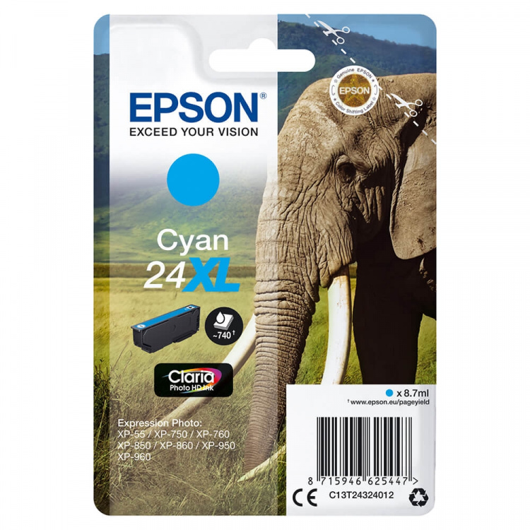 EPSON Ink C13T24324012 24XL Cyan, Elephant