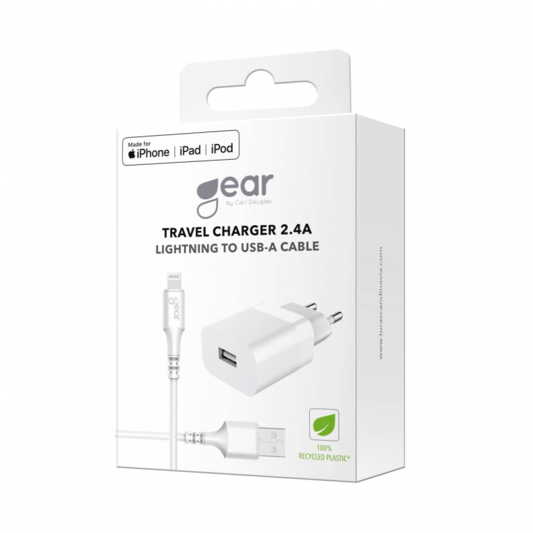Gear Charger 220V 1xUSB 2,4A White Lightning cable 1m MFI C89 Gear Charger 220V 1xUSB 2,4A White Lightning cable 1m MFI C89