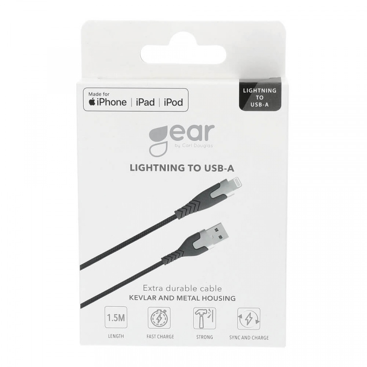 Gear Cable PRO USB-A to Lightning C89 1.5m Kevlar cable with Metalhousing Black