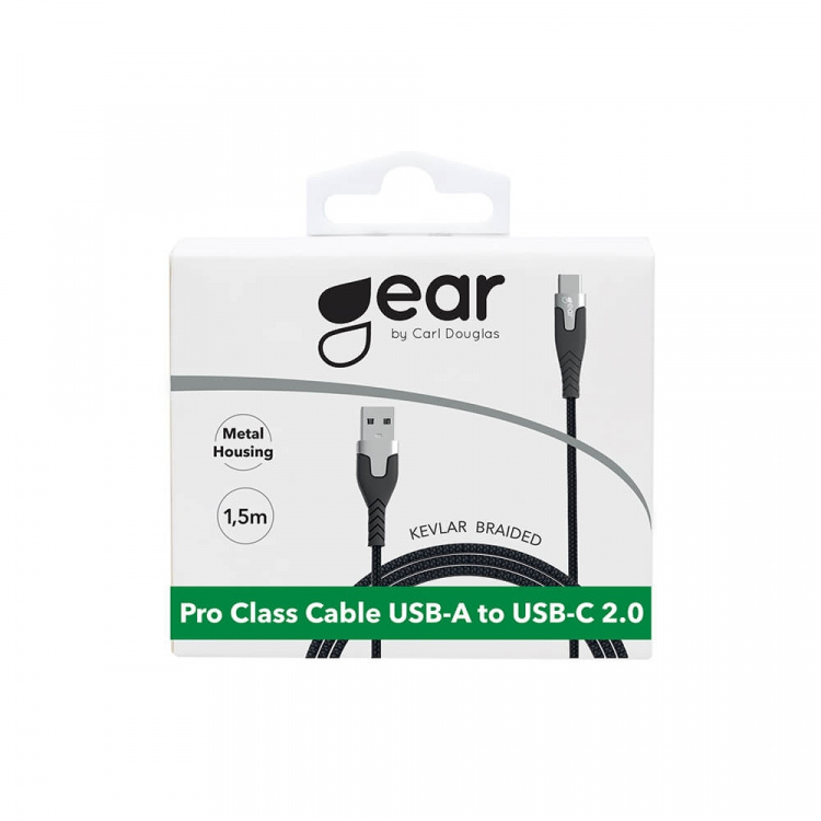 Gear Cable PRO USB-A to USB-C 2.0 1.5m Kevlar cable with Metalhousing Black Gear Cable PRO USB-A to USB-C 2.0 1.5m Kevlar cable with Metalhousing Black