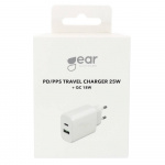 Gear Charger 220V 1xUSB-C + 1xUSB-A PD/PPS 25W + 18W QC White