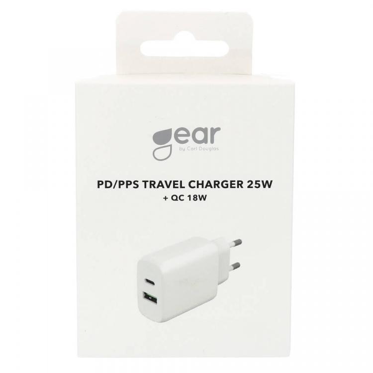 Gear Charger 220V 1xUSB-C + 1xUSB-A PD/PPS 25W + 18W QC White