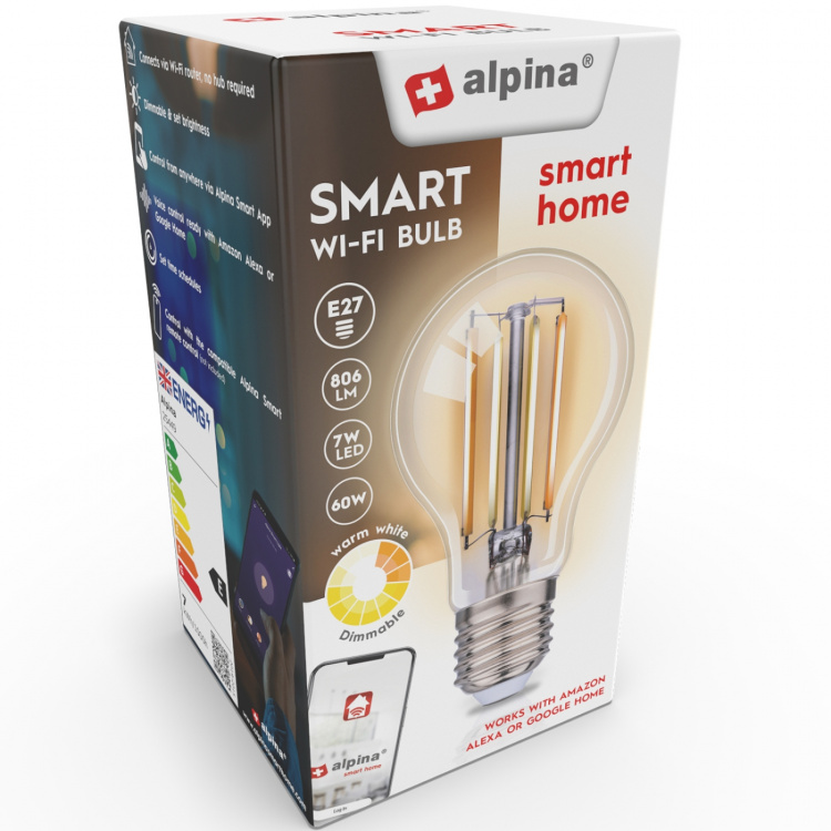Alpina WiFi Smart E27 LED Filament Warm White 7W 806 lm Alpina WiFi Smart E27 LED Filament Warm White 7W 806 lm