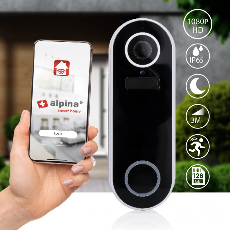 Alpina WiFi Dörrklocka med 1080p Kamera Li-Ion Bat. Alpina WiFi Dörrklocka med 1080p Kamera Li-Ion Bat.