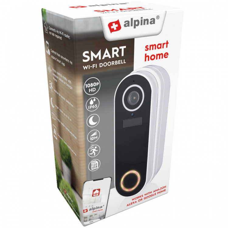 Alpina WiFi Dörrklocka med 1080p Kamera Li-Ion Bat. Alpina WiFi Dörrklocka med 1080p Kamera Li-Ion Bat.