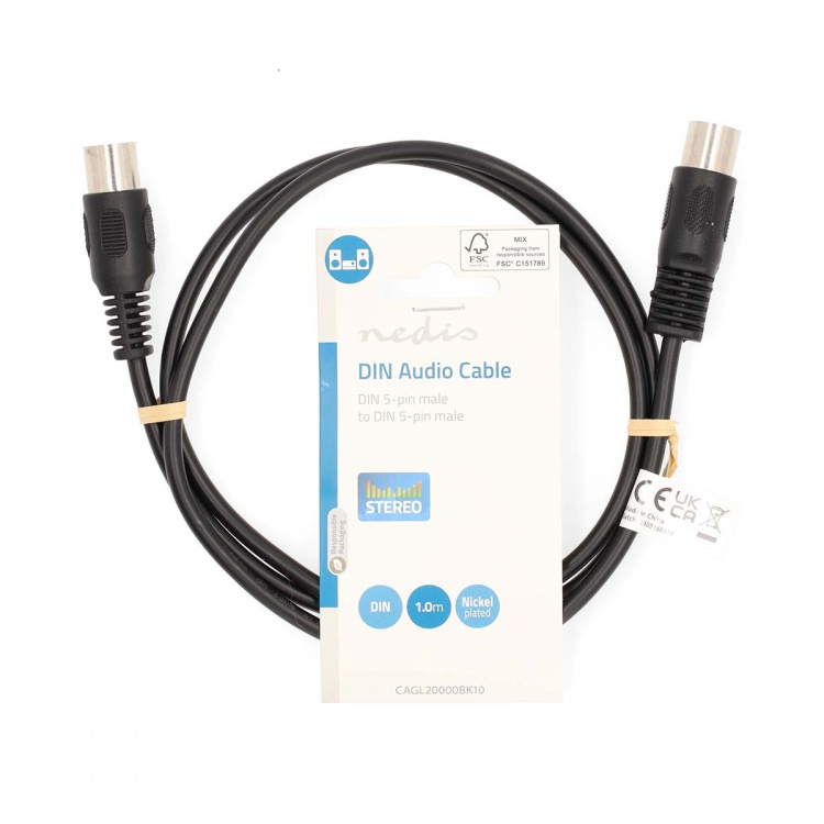 Nedis DIN Audio Cable | DIN 5-Pin Male | DIN 5-Pin Male | Nickel Plated | 1.00 m | Round | PVC | Black | Label