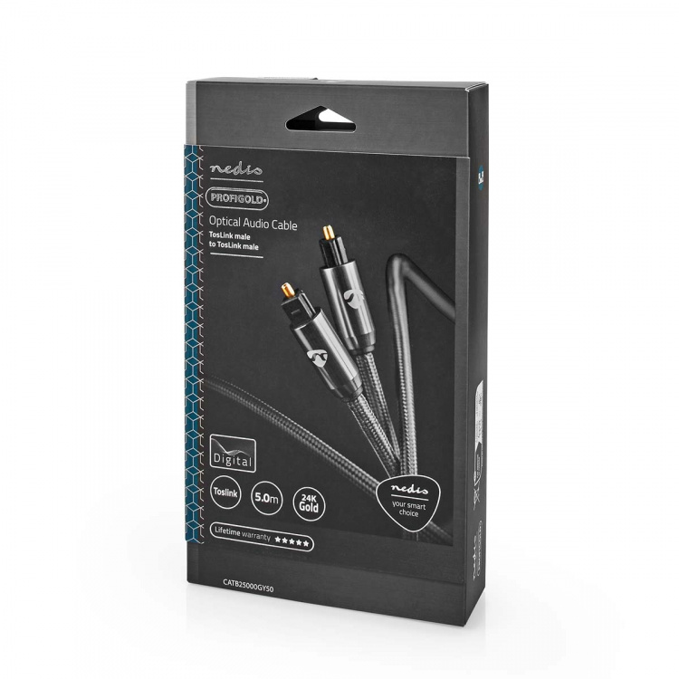 Nedis Optical Audio Cable | TosLink Male | TosLink Male | 5.00 m | Round | Braided | Gun Metal Grey | Cover Window Box