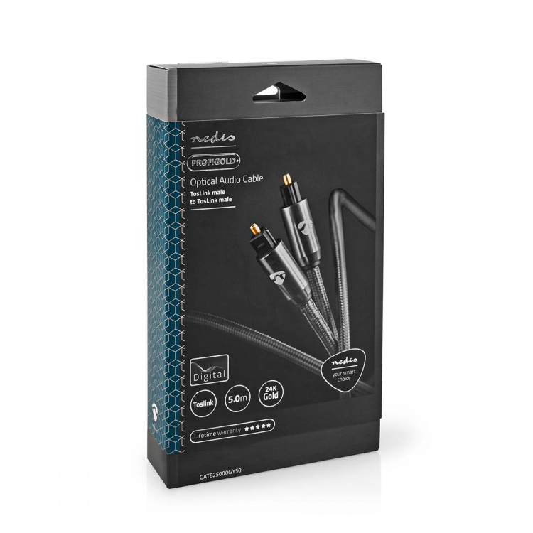Nedis Optical Audio Cable | TosLink Male | TosLink Male | 5.00 m | Round | Braided | Gun Metal Grey | Cover Window Box