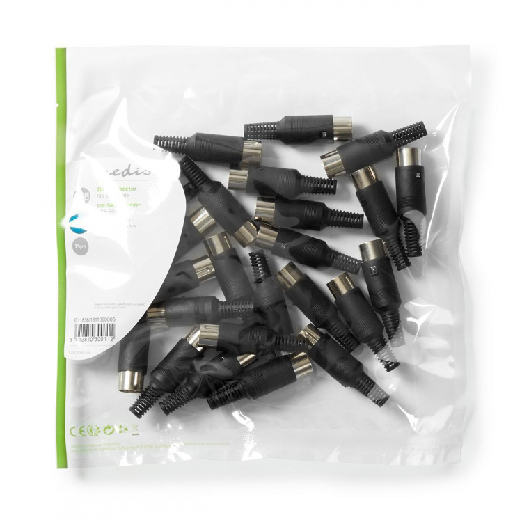 Nedis DIN Connector | Straight | Male | Nickel Plated | Twist-on | Cable input diameter: 6.0 mm | PVC | Black | 25 pcs | Polybag