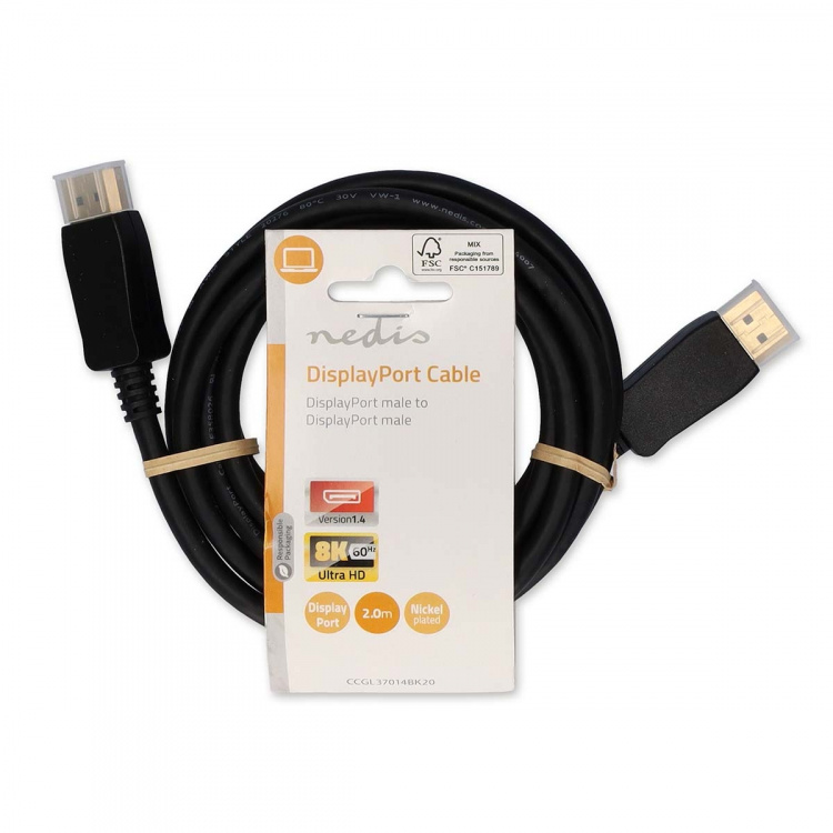 Nedis DisplayPort Cable | DisplayPort Male | DisplayPort Male | 8K@60Hz | Gold Plated | 2.00 m | Round | PVC | Black | Label
