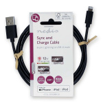 Nedis Lightning Cable | USB 2.0 | Apple Lightning 8-Pin | USB-A Male | 480 Mbps | Nickel Plated | 2.00 m | Round | PVC | Black | Label Nedis Lightning Cable | USB 2.0 | Apple Lightning 8-Pin | USB-A Male | 480 Mbps | Nickel Plated | 2.00 m | Round | PVC | Black | Label