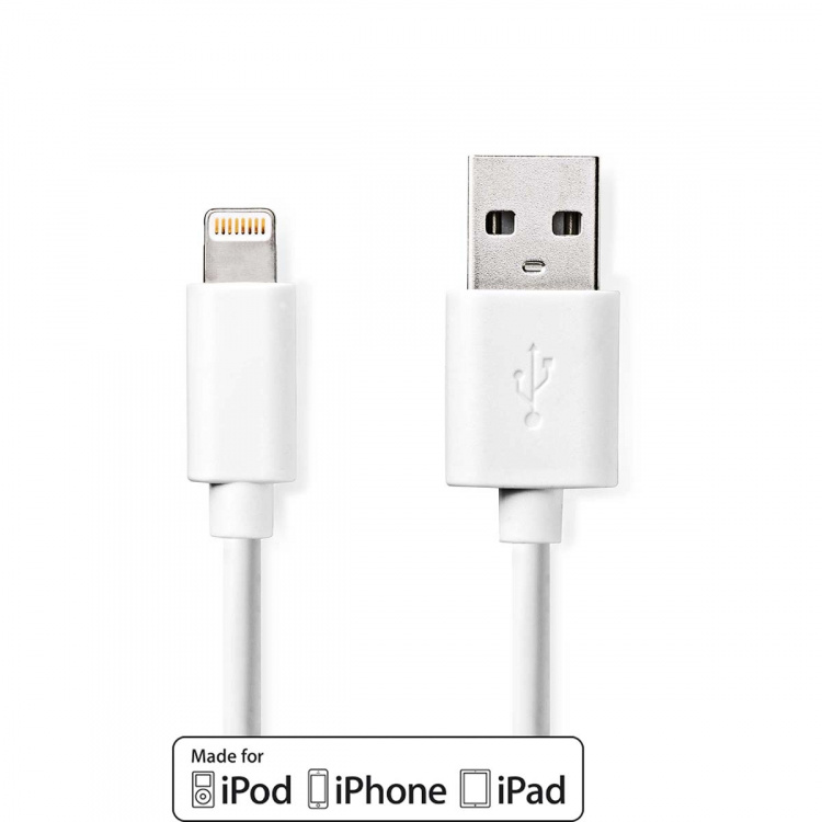Nedis Lightning Cable | USB 2.0 | Apple Lightning 8-Pin | USB-A Male | 480 Mbps | Nickel Plated | 2.00 m | Round | PVC | White | Label Nedis Lightning Cable | USB 2.0 | Apple Lightning 8-Pin | USB-A Male | 480 Mbps | Nickel Plated | 2.00 m | Round | PVC | White | Label
