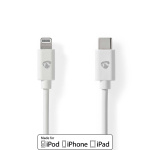 Nedis Lightning Cable | USB 2.0 | Apple Lightning 8-Pin | USB-C™ Male | 480 Mbps | Nickel Plated | 1.00 m | Round | PVC | White | Label Nedis Lightning Cable | USB 2.0 | Apple Lightning 8-Pin | USB-C™ Male | 480 Mbps | Nickel Plated | 1.00 m | Round | PVC | White | Label