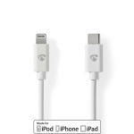 Nedis Lightning Cable | USB 2.0 | Apple Lightning 8-Pin | USB-C™ Male | 480 Mbps | Nickel Plated | 2.00 m | Round | PVC | White | Label