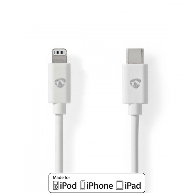 Nedis Lightning Cable | USB 2.0 | Apple Lightning 8-Pin | USB-C™ Male | 480 Mbps | Nickel Plated | 2.00 m | Round | PVC | White | Label