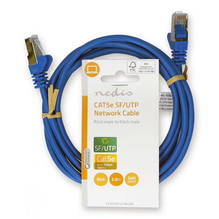 Nedis CAT5e Cable | SF/UTP | RJ45 Male | RJ45 Male | 2.00 m | Round | PVC | Blue | Label Nedis CAT5e Cable | SF/UTP | RJ45 Male | RJ45 Male | 2.00 m | Round | PVC | Blue | Label