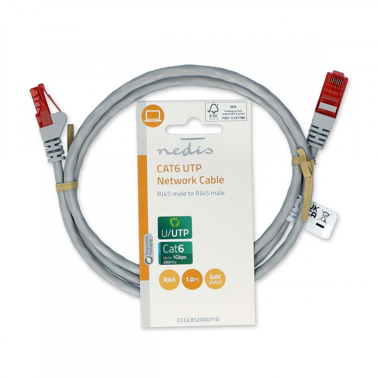 Nedis CAT6 Cable | RJ45 Male | RJ45 Male | U/UTP | 1.00 m | Round | PVC | Grey | Label Nedis CAT6 Cable | RJ45 Male | RJ45 Male | U/UTP | 1.00 m | Round | PVC | Grey | Label