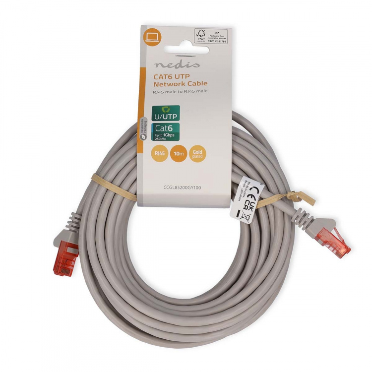 Nedis CAT6 Cable | RJ45 Male | RJ45 Male | U/UTP | 10.0 m | Round | PVC | Grey | Label