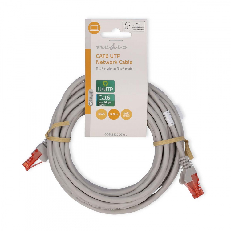 Nedis CAT6 Cable | RJ45 Male | RJ45 Male | U/UTP | 5.00 m | Round | PVC | Grey | Label Nedis CAT6 Cable | RJ45 Male | RJ45 Male | U/UTP | 5.00 m | Round | PVC | Grey | Label