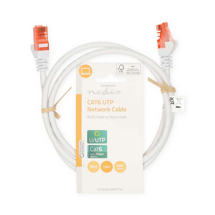 Nedis CAT6 Cable | RJ45 Male | RJ45 Male | U/UTP | 1.00 m | Round | PVC | White | Label Nedis CAT6 Cable | RJ45 Male | RJ45 Male | U/UTP | 1.00 m | Round | PVC | White | Label