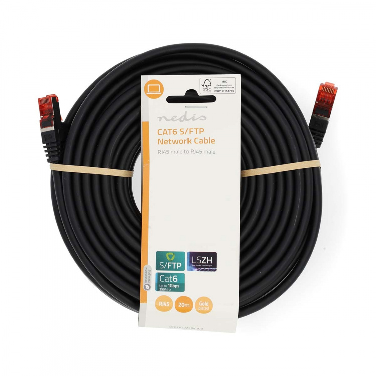 Nedis CAT6 Cable | RJ45 Male | RJ45 Male | S/FTP | 20.0 m | Round | LSZH | Black | Label Nedis CAT6 Cable | RJ45 Male | RJ45 Male | S/FTP | 20.0 m | Round | LSZH | Black | Label