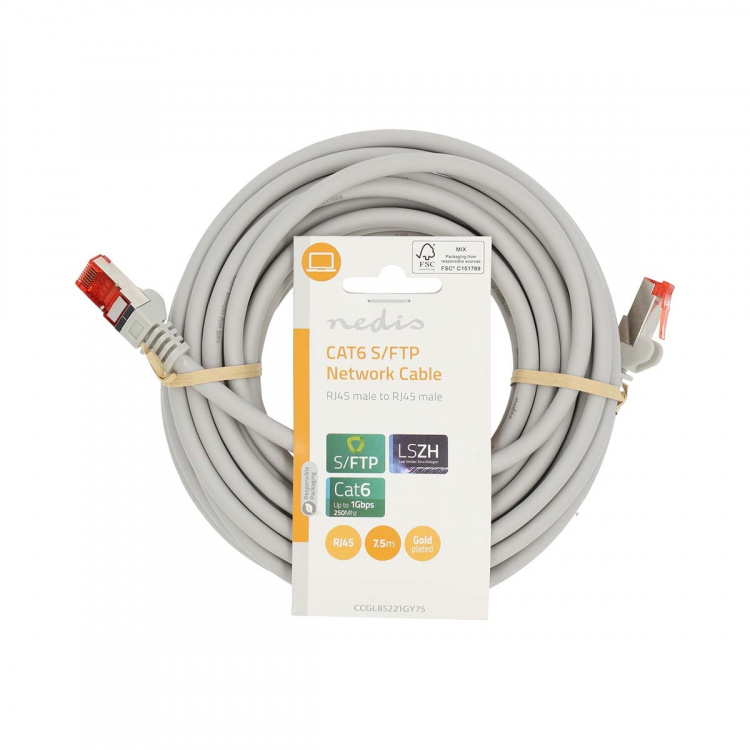 Nedis CAT6 Cable | RJ45 Male | RJ45 Male | S/FTP | 7.50 m | Round | LSZH | Grey | Label