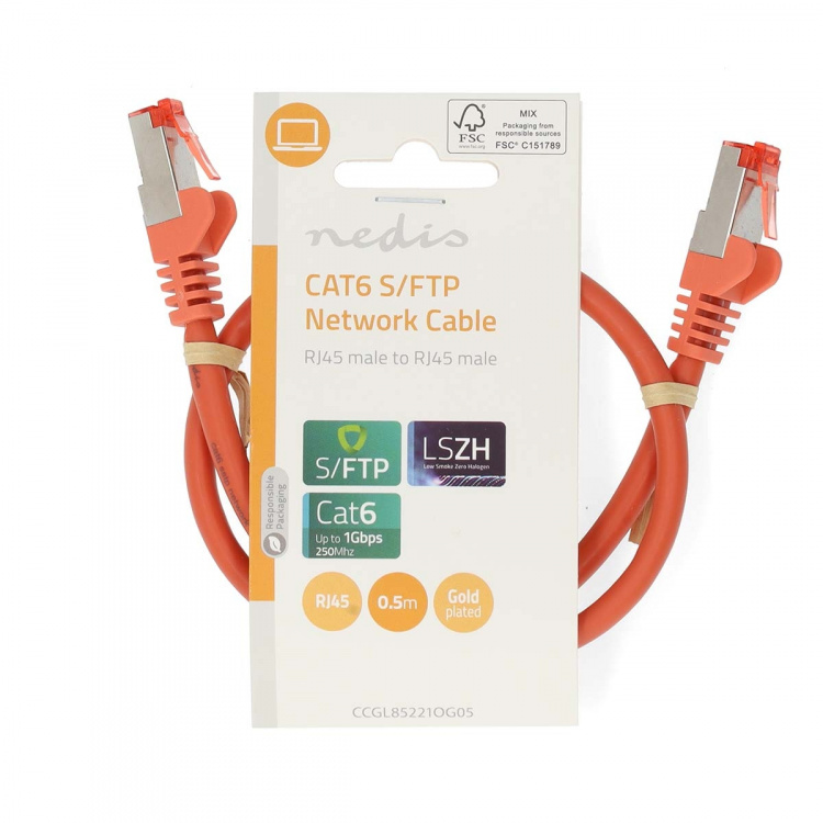 Nedis CAT6 Cable | RJ45 Male | RJ45 Male | S/FTP | 0.50 m | Round | LSZH | Orange | Label Nedis CAT6 Cable | RJ45 Male | RJ45 Male | S/FTP | 0.50 m | Round | LSZH | Orange | Label