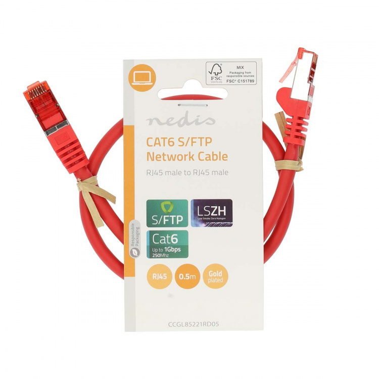 Nedis CAT6 Cable | RJ45 Male | RJ45 Male | S/FTP | 0.50 m | Round | LSZH | Red | Label