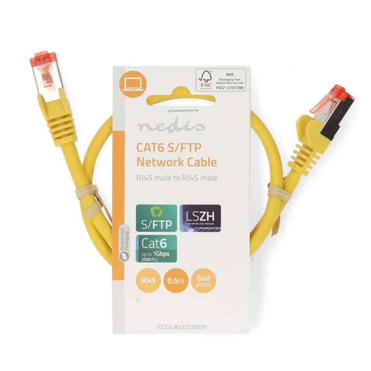 Nedis CAT6 Cable | RJ45 Male | RJ45 Male | S/FTP | 0.50 m | Round | LSZH | Yellow | Label