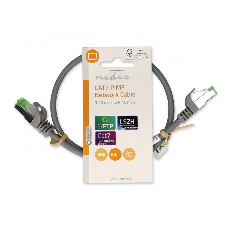 Nedis CAT7 Cable | S/FTP | RJ45 Male | RJ45 Male | 0.50 m | Round | LSZH | Grey | Label Nedis CAT7 Cable | S/FTP | RJ45 Male | RJ45 Male | 0.50 m | Round | LSZH | Grey | Label