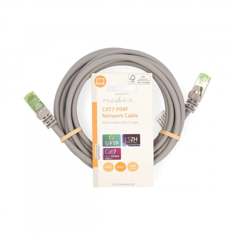 Nedis CAT7 Cable | S/FTP | RJ45 Male | RJ45 Male | 3.00 m | Round | LSZH | Grey | Label