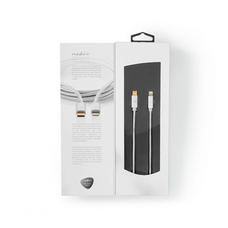 Nedis Lightning Cable | USB 2.0 | USB-C™ Male | Apple Lightning 8-Pin | 480 Mbps | Gold Plated | 2.00 m | Round | Braided / Nylon | Aluminium | Cover Window Box Nedis Lightning Cable | USB 2.0 | USB-C™ Male | Apple Lightning 8-Pin | 480 Mbps | Gold Plated | 2.00 m | Round | Braided / Nylon | Aluminium | Cover Window Box