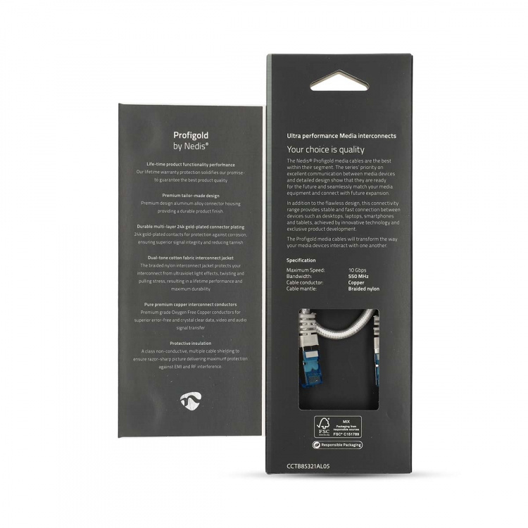 Nedis CAT6a Cable | S/FTP | RJ45 Male | RJ45 Male | 0.50 m | Round | Braided / PVC | Silver | Cover Window Box Nedis CAT6a Cable | S/FTP | RJ45 Male | RJ45 Male | 0.50 m | Round | Braided / PVC | Silver | Cover Window Box