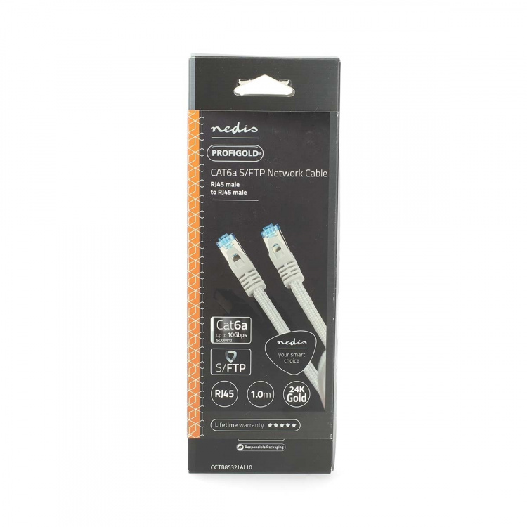 Nedis CAT6a Cable | S/FTP | RJ45 Male | RJ45 Male | 1.00 m | Round | Braided / PVC | Silver | Cover Window Box Nedis CAT6a Cable | S/FTP | RJ45 Male | RJ45 Male | 1.00 m | Round | Braided / PVC | Silver | Cover Window Box