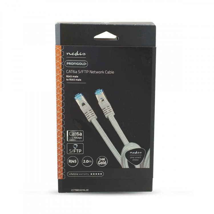 Nedis CAT6a Cable | S/FTP | RJ45 Male | RJ45 Male | 2.00 m | Round | Braided / PVC | Silver | Cover Window Box Nedis CAT6a Cable | S/FTP | RJ45 Male | RJ45 Male | 2.00 m | Round | Braided / PVC | Silver | Cover Window Box