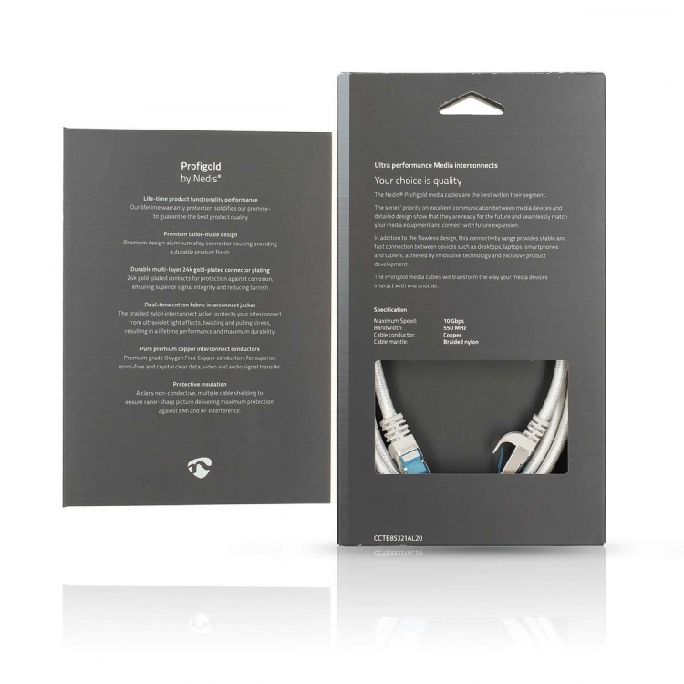 Nedis CAT6a Cable | S/FTP | RJ45 Male | RJ45 Male | 2.00 m | Round | Braided / PVC | Silver | Cover Window Box Nedis CAT6a Cable | S/FTP | RJ45 Male | RJ45 Male | 2.00 m | Round | Braided / PVC | Silver | Cover Window Box