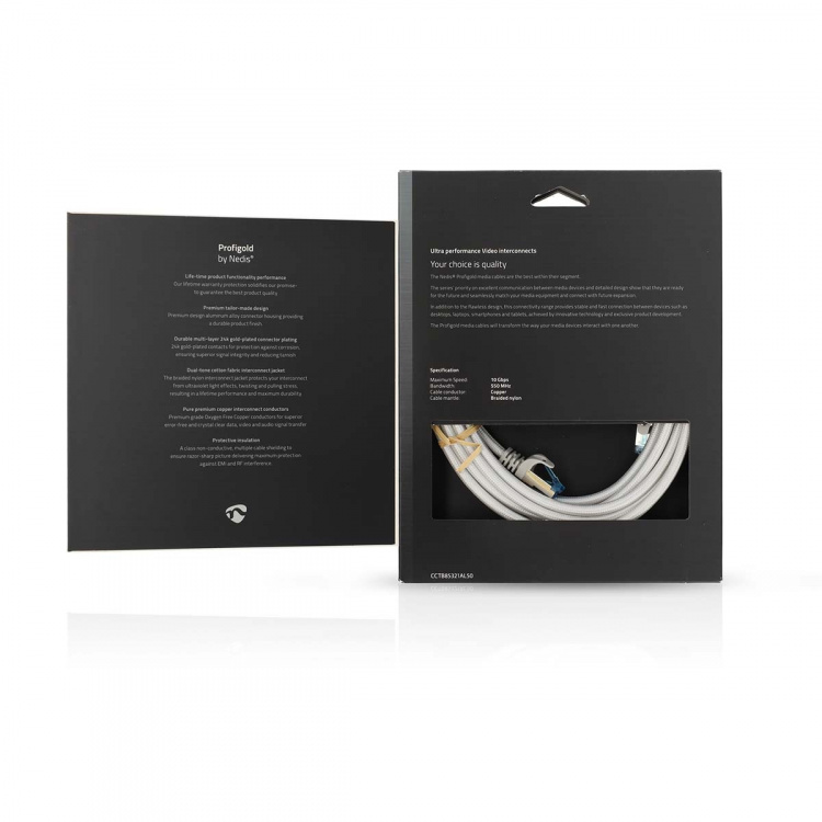 Nedis CAT6a Cable | S/FTP | RJ45 Male | RJ45 Male | 5.00 m | Round | Braided / PVC | Silver | Cover Window Box Nedis CAT6a Cable | S/FTP | RJ45 Male | RJ45 Male | 5.00 m | Round | Braided / PVC | Silver | Cover Window Box