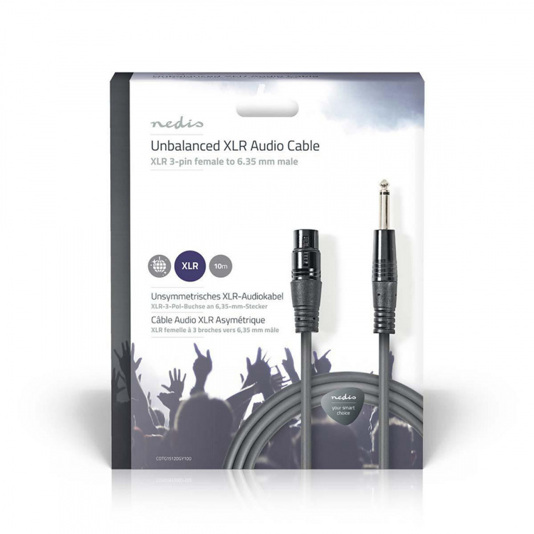 Nedis Unbalanced Audio Cable | XLR 3-Pin Female | 6.35 mm Male | Nickel Plated | 10.0 m | Round | PVC | Dark Grey | Gift Box Nedis Unbalanced Audio Cable | XLR 3-Pin Female | 6.35 mm Male | Nickel Plated | 10.0 m | Round | PVC | Dark Grey | Gift Box