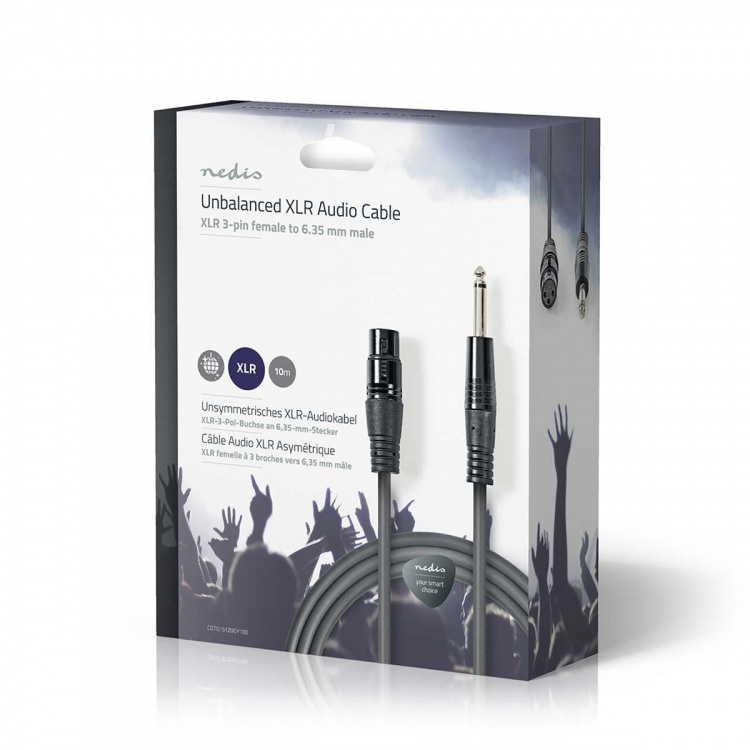 Nedis Unbalanced Audio Cable | XLR 3-Pin Female | 6.35 mm Male | Nickel Plated | 10.0 m | Round | PVC | Dark Grey | Gift Box Nedis Unbalanced Audio Cable | XLR 3-Pin Female | 6.35 mm Male | Nickel Plated | 10.0 m | Round | PVC | Dark Grey | Gift Box