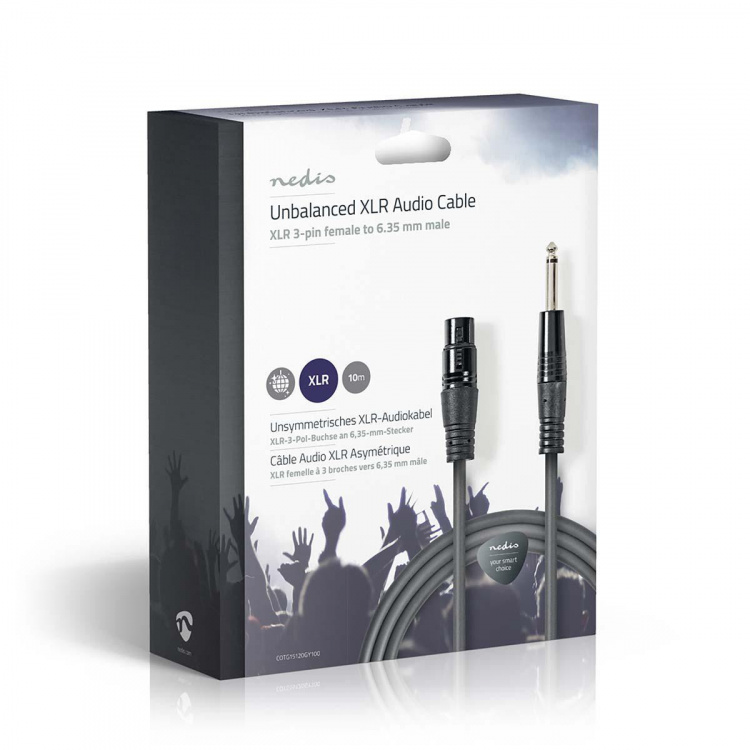 Nedis Unbalanced Audio Cable | XLR 3-Pin Female | 6.35 mm Male | Nickel Plated | 10.0 m | Round | PVC | Dark Grey | Gift Box Nedis Unbalanced Audio Cable | XLR 3-Pin Female | 6.35 mm Male | Nickel Plated | 10.0 m | Round | PVC | Dark Grey | Gift Box