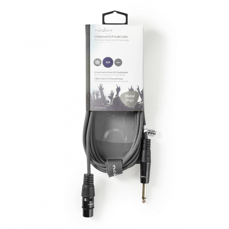 Nedis Unbalanced Audio Cable | XLR 3-Pin Female | 6.35 mm Male | Nickel Plated | 3.00 m | Round | PVC | Dark Grey | Carton Sleeve Nedis Unbalanced Audio Cable | XLR 3-Pin Female | 6.35 mm Male | Nickel Plated | 3.00 m | Round | PVC | Dark Grey | Carton Sleeve