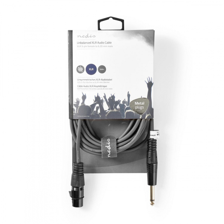 Nedis Unbalanced Audio Cable | XLR 3-Pin Female | 6.35 mm Male | Nickel Plated | 5.00 m | Round | PVC | Dark Grey | Carton Sleeve
